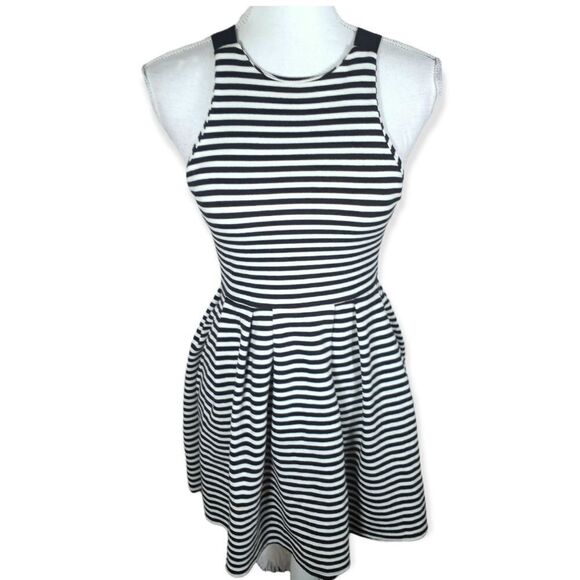 SO BLACK & WHITE STRIPE SKATER DRESS W/CRISSCROSS BACK SZ.S EUC - Picture 1 of 9